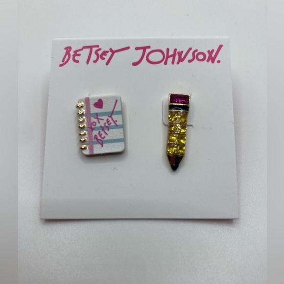 Betsey Johnson Notebook and Pencil Mismatched Post Earrings - Picture 4 of 4